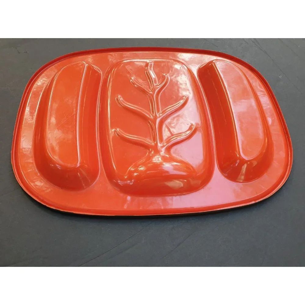 Vintage Orange Metal Enamel Meat Tray Platter Retro Decor